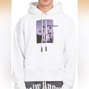 Palm Angels Men Hoodie Stars and Palms Bianco